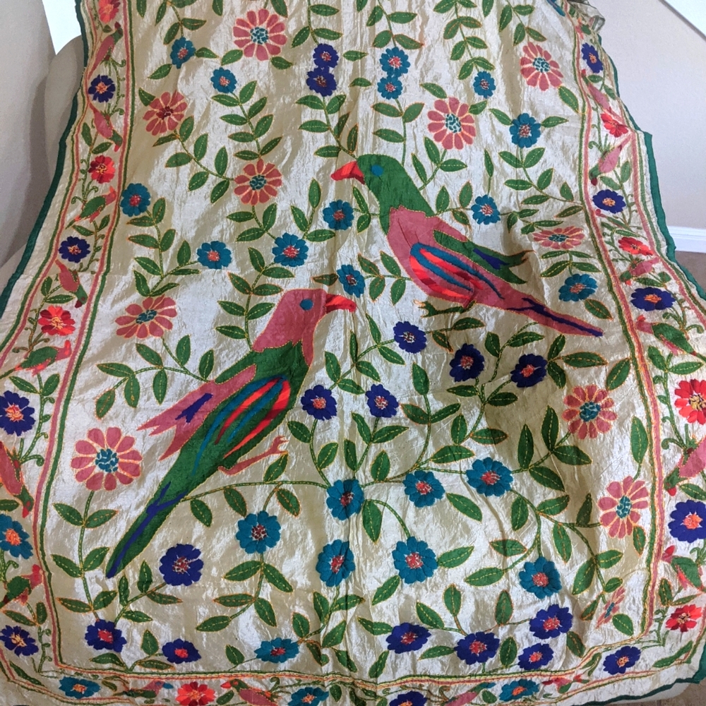 Silk fully paint and embroided shawl